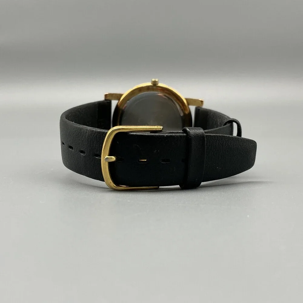Vintage Cenere Mens Watch 34mm Black Dial Gold Tone Lugs Leather New Battery